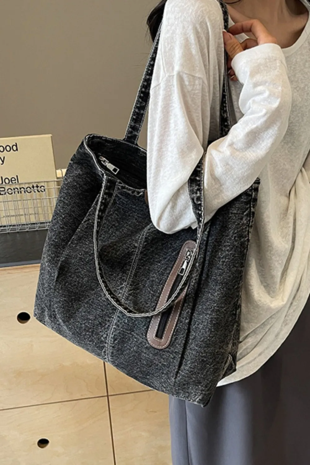 Medium Denim Tote Bag - Image 13