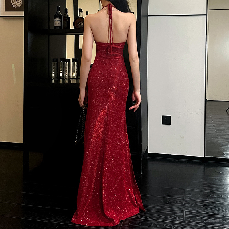V-neck hanging neck slim flash dress for evening dress - Image 4