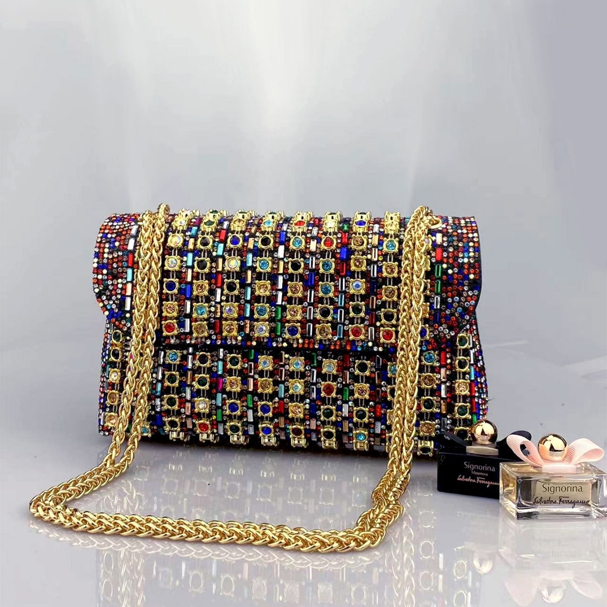 New Elegant Evening Dress Style Brooch-Adorned Clutch Bag with Rhinestones Chain Strap and Cheongsam Design for Formal Occasions - Image 2