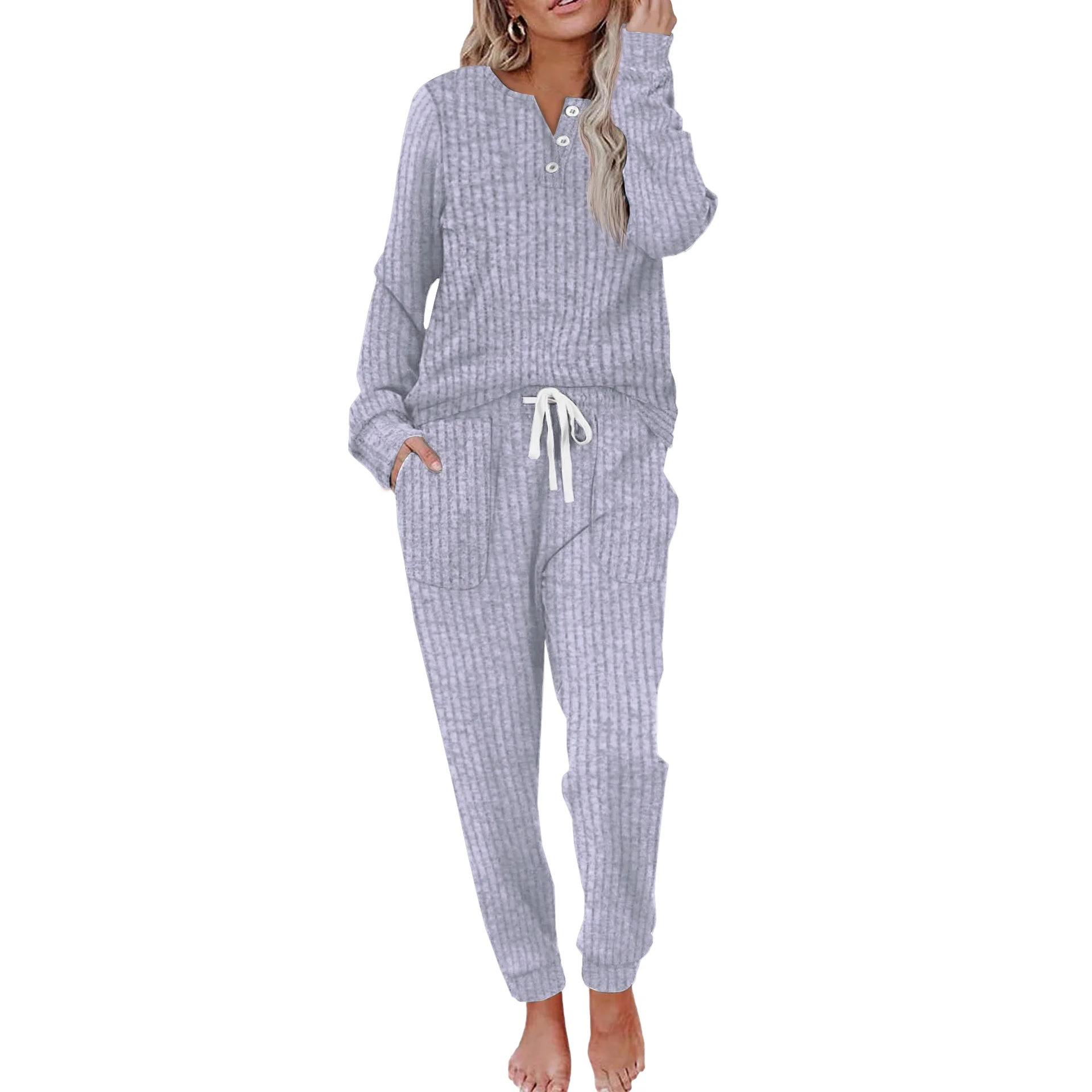Ladies' casual pocket set with buckle sports shirt and pants sports suit - Image 17