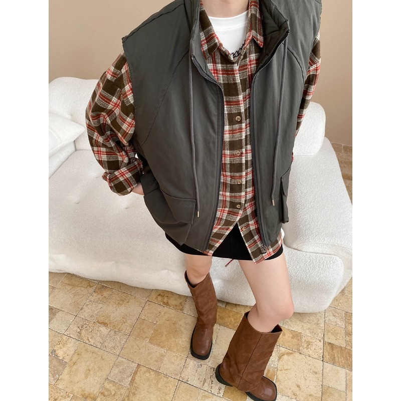 Urban Unisex Style Fashion Casual Drawstring Stand Collar Cargo Pocket Vest Outerwear Layering - Image 5
