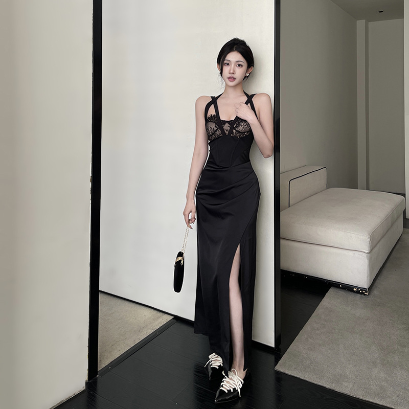 Lace patchwork princess sexy high slit slimming dress - Image 5