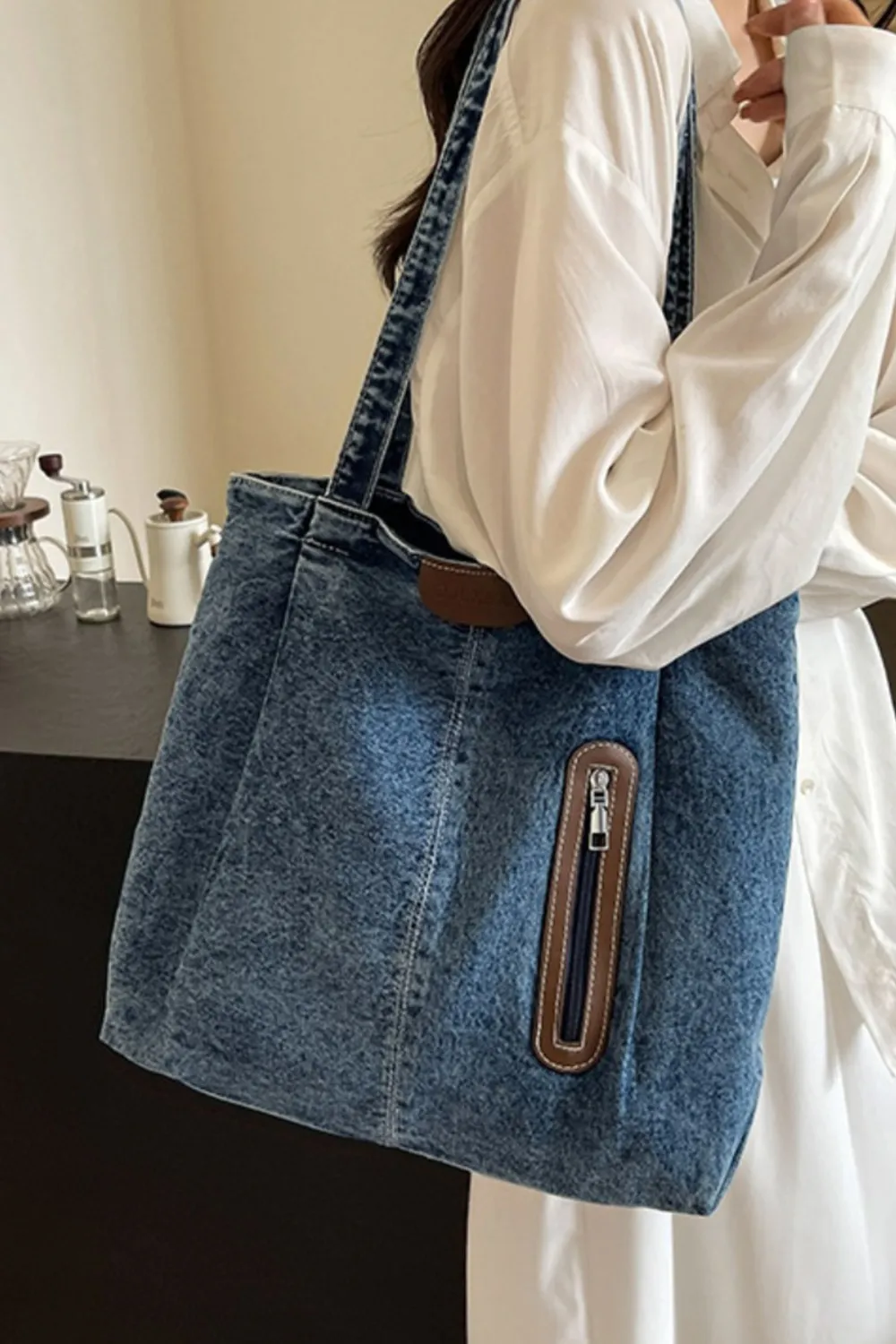 Medium Denim Tote Bag - Image 6
