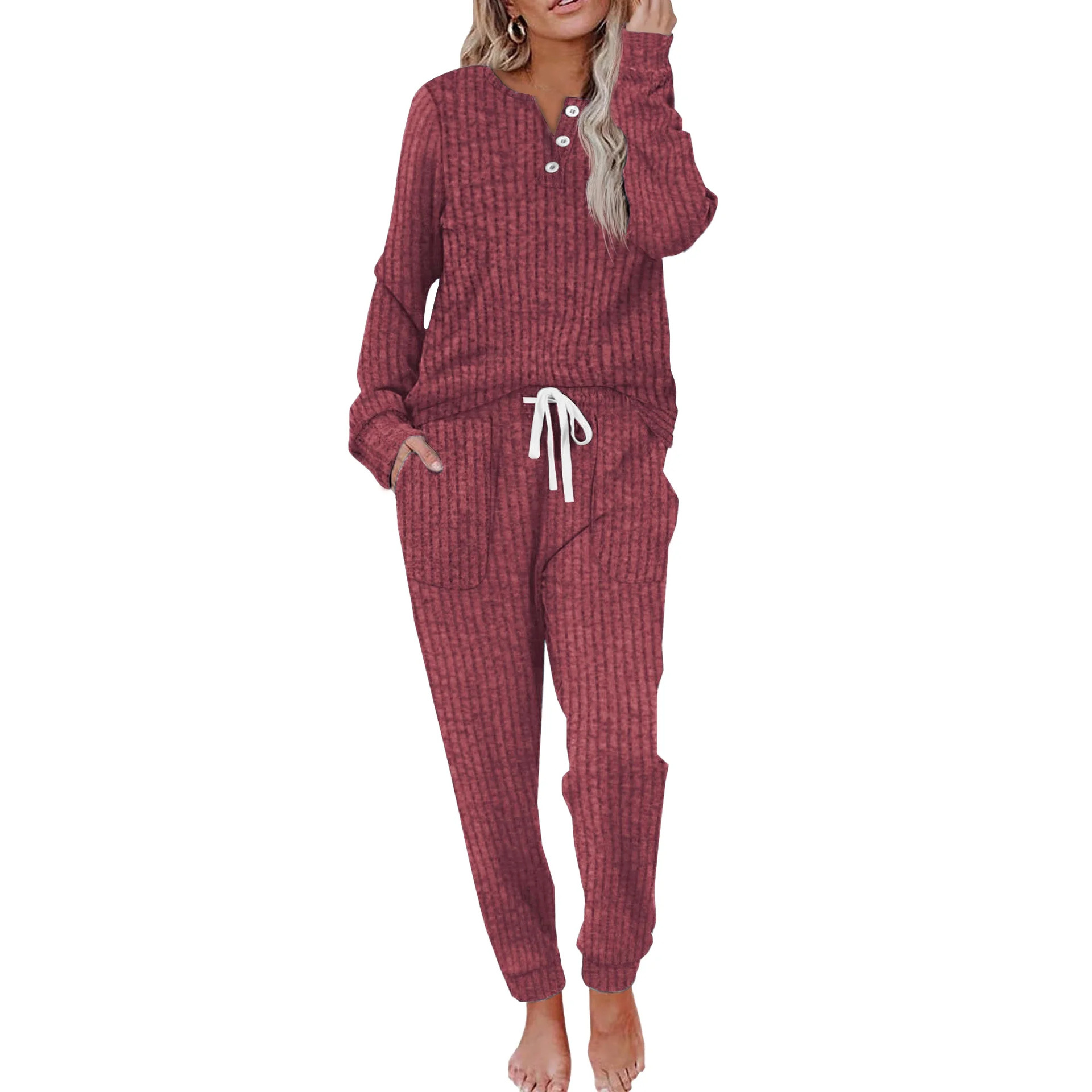 Ladies' casual pocket set with buckle sports shirt and pants sports suit - Image 13