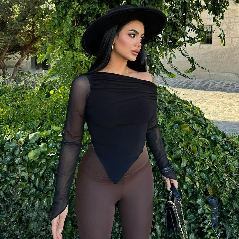 Irregular sexy hot girl slim fit mesh sleeves long sleeves - Image 7