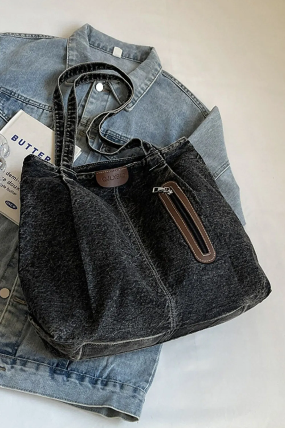 Medium Denim Tote Bag - Image 9
