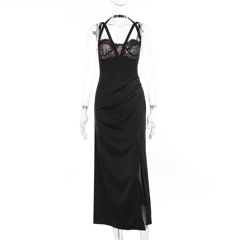 Lace patchwork princess sexy high slit slimming dress - Image 6