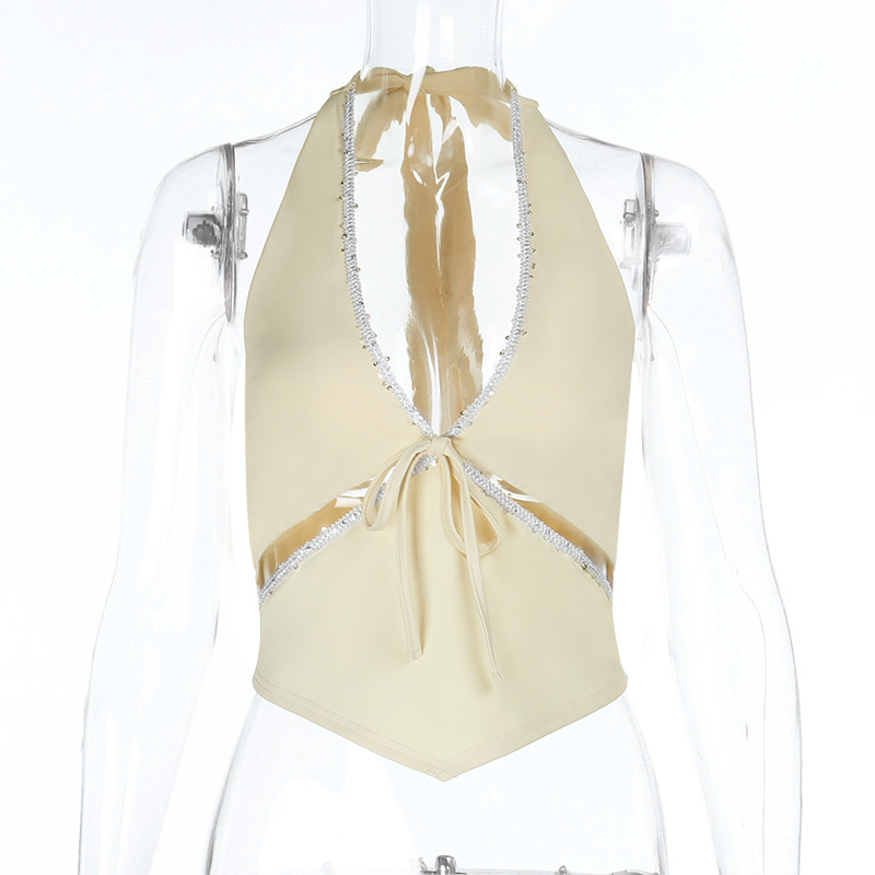 Hanging neck solid color V-neck versatile short vest - Image 6