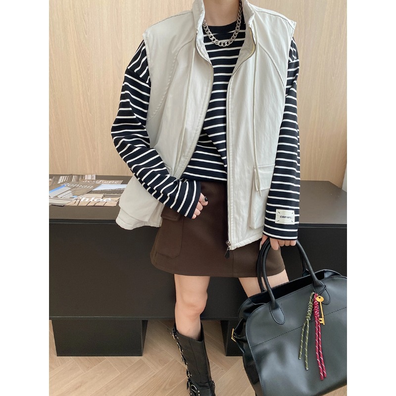 South Point Atmosphere Street Minimalist Solid Color High-Waisted A-Line Slimming Utility Style Wool Blend Mini Skirt - Image 4