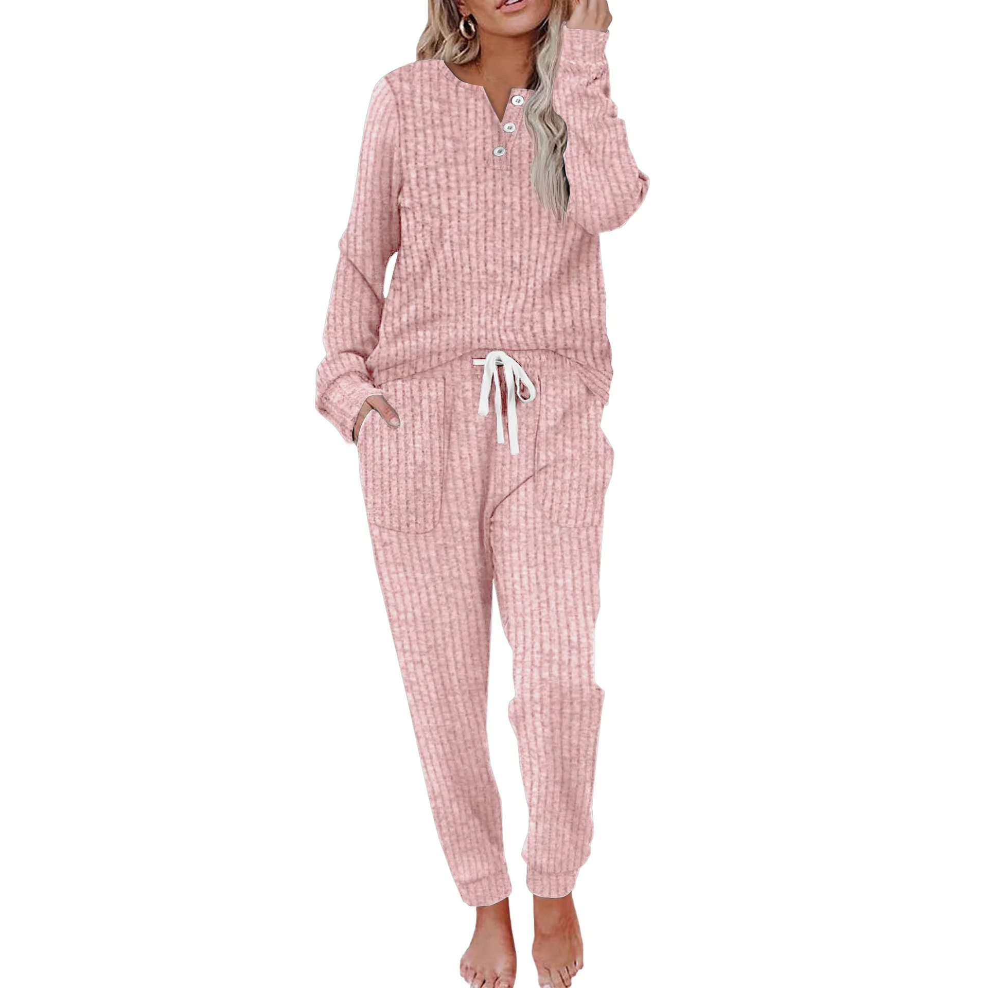 Ladies' casual pocket set with buckle sports shirt and pants sports suit - Image 5