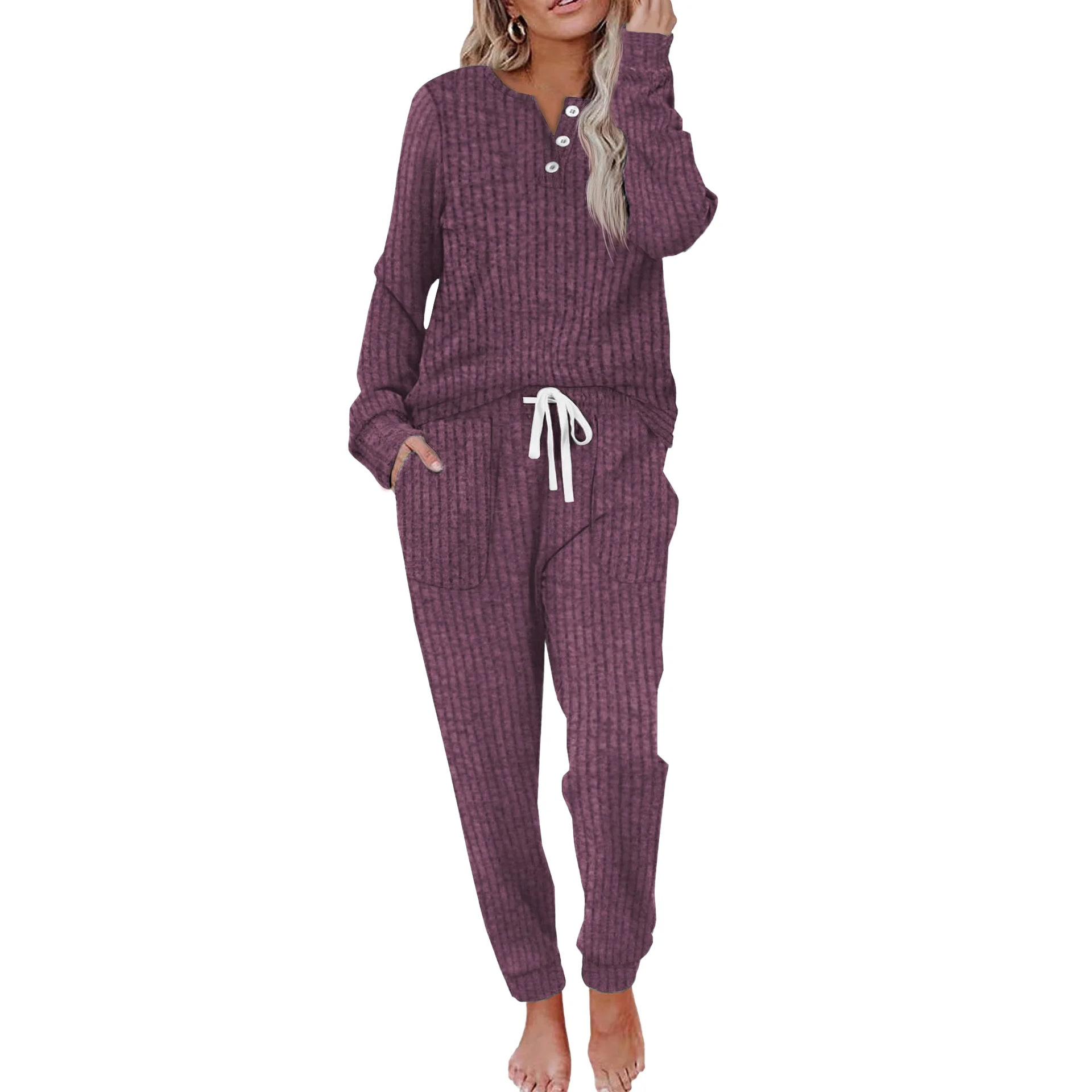 Ladies' casual pocket set with buckle sports shirt and pants sports suit - Image 12