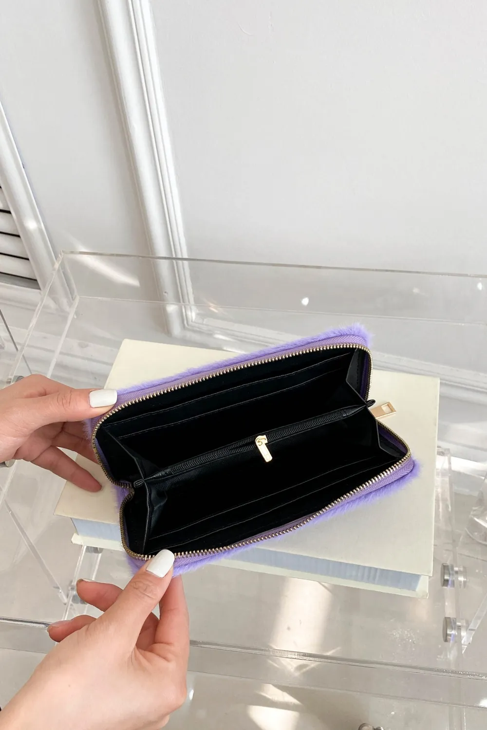 Solid Color Fluff Rectangle Wallet - Image 6