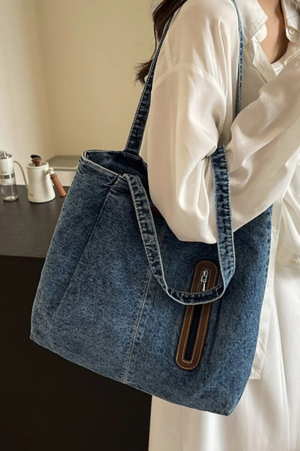 Medium Denim Tote Bag - Image 7