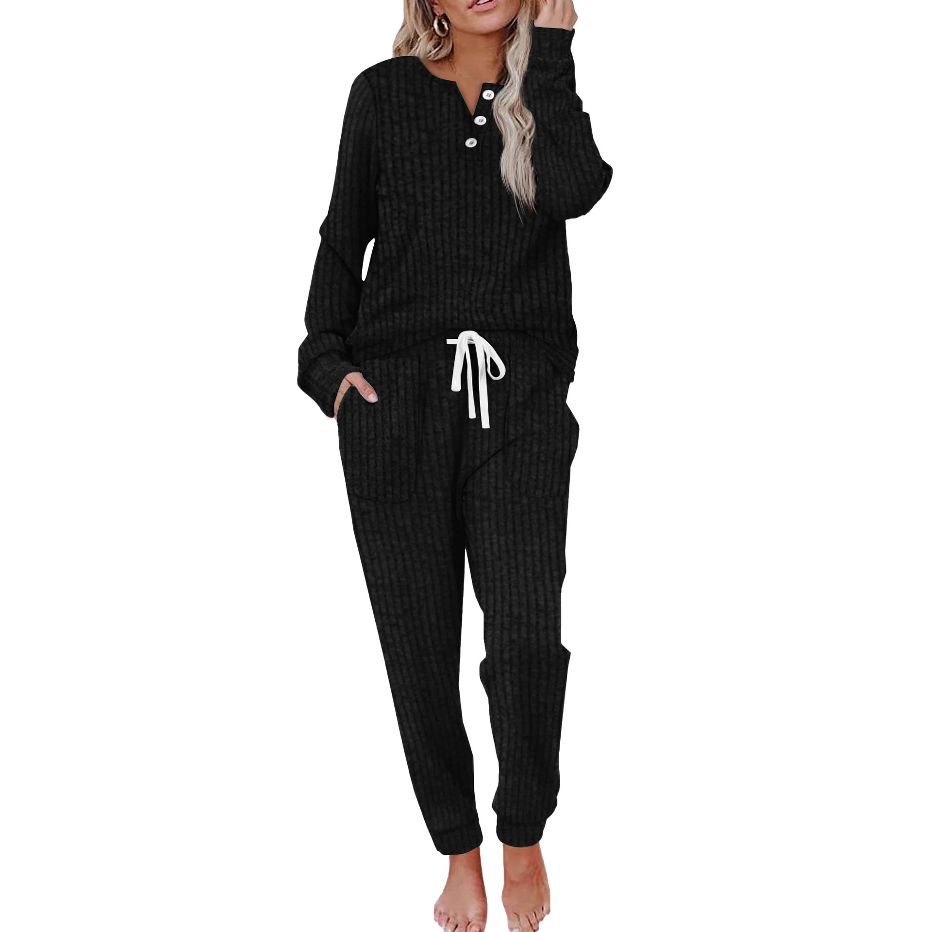 Ladies' casual pocket set with buckle sports shirt and pants sports suit - Image 7