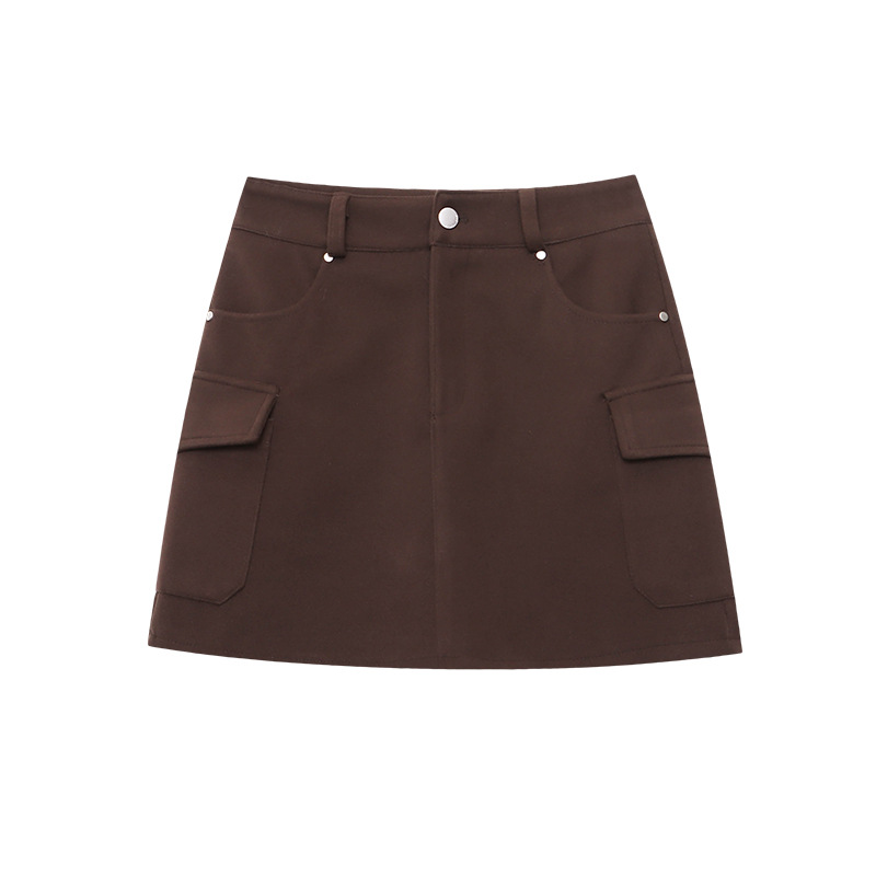 South Point Atmosphere Street Minimalist Solid Color High-Waisted A-Line Slimming Utility Style Wool Blend Mini Skirt - Image 3