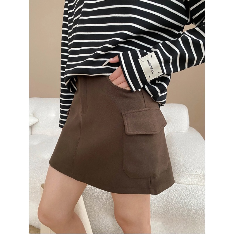 South Point Atmosphere Street Minimalist Solid Color High-Waisted A-Line Slimming Utility Style Wool Blend Mini Skirt