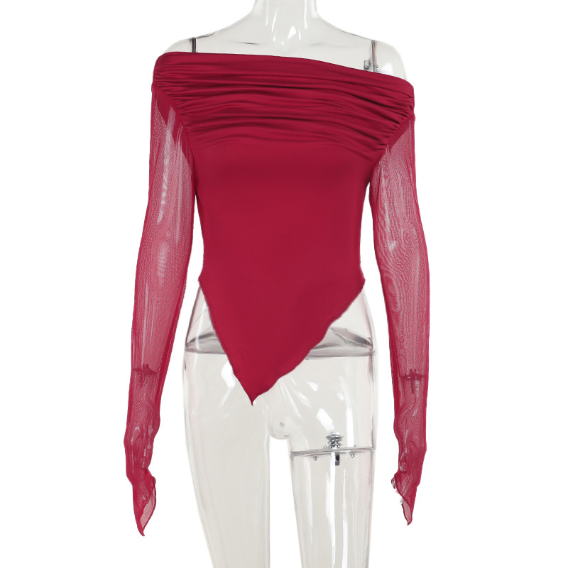Irregular sexy hot girl slim fit mesh sleeves long sleeves - Image 6