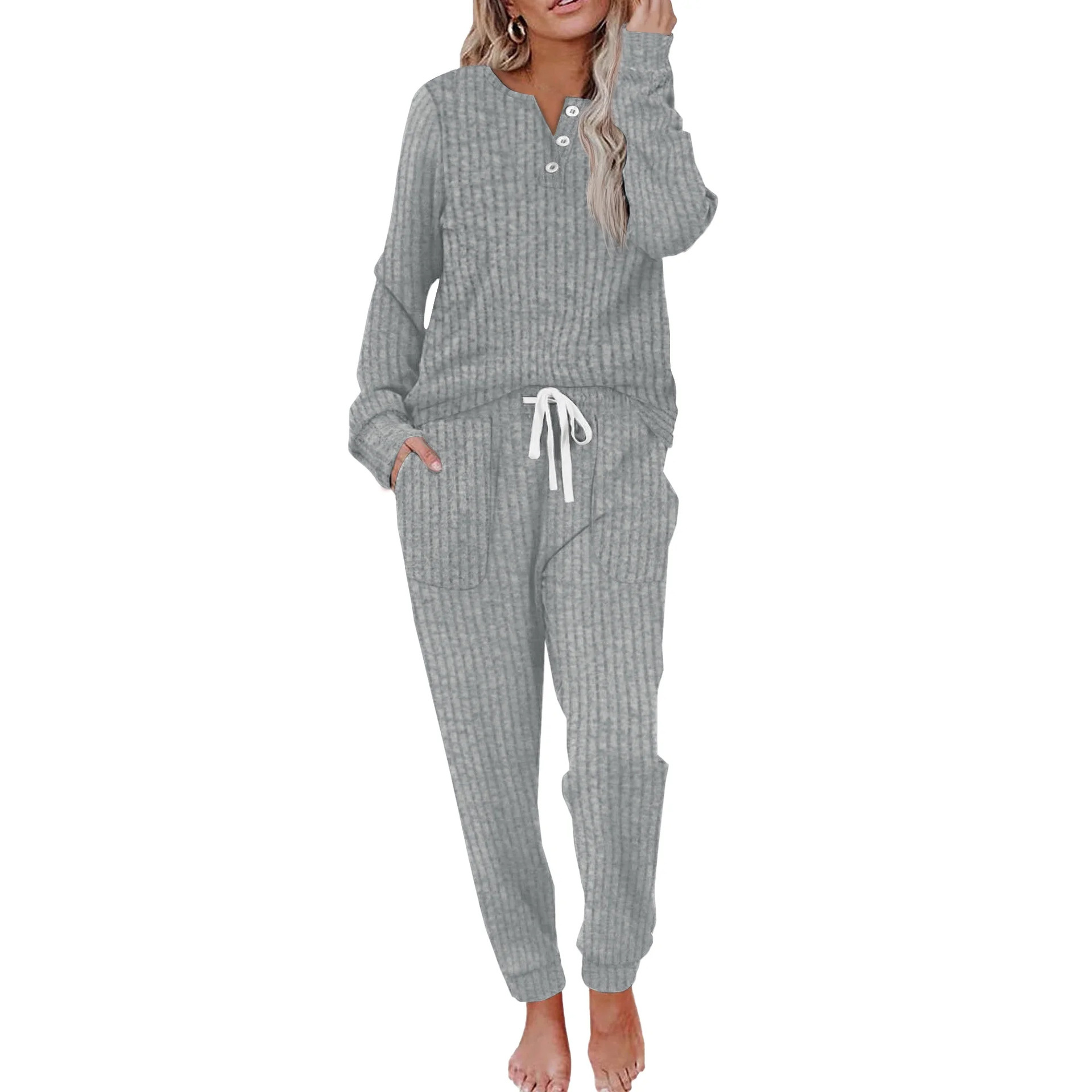 Ladies' casual pocket set with buckle sports shirt and pants sports suit - Image 9
