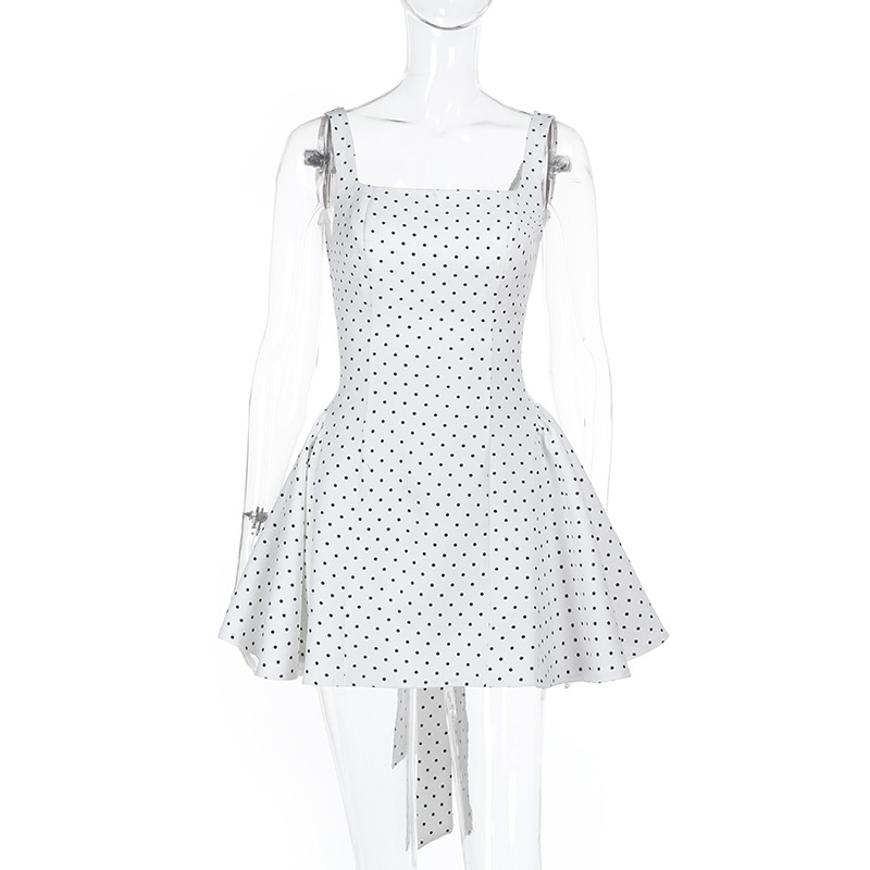 Elegant slim fit polka dot square neck vest A-list dress - Image 6
