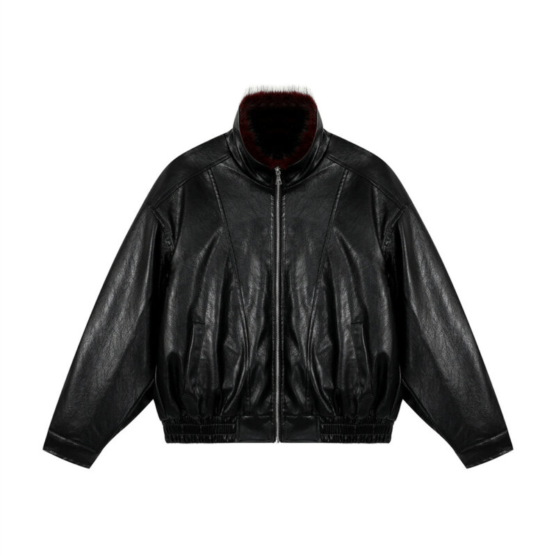 Street Style Men's Cotton Jacket, Stand Collar, Patchwork Pleated Design, Trendy Loose Fit, Versatile Outerwear Top