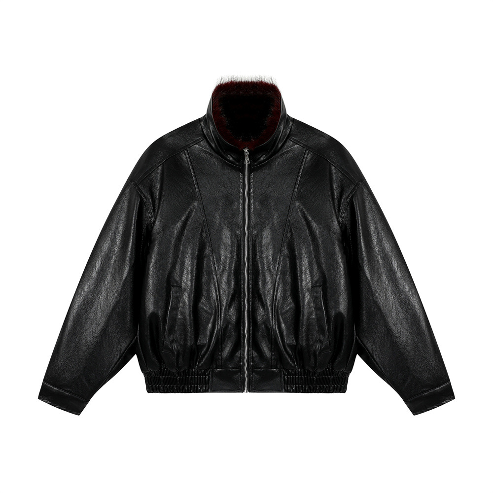 Street Style Men's Cotton Jacket, Stand Collar, Patchwork Pleated Design, Trendy Loose Fit, Versatile Outerwear Top