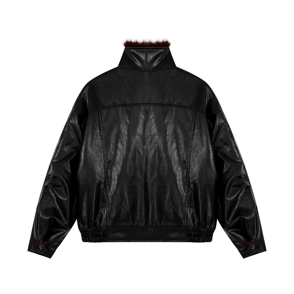 Street Style Men's Cotton Jacket, Stand Collar, Patchwork Pleated Design, Trendy Loose Fit, Versatile Outerwear Top - Image 5