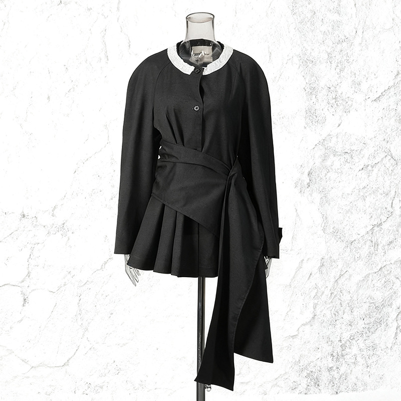 Irregular small suit with round neck contrasting color waist cinching and ribbon suit jacket - Image 6