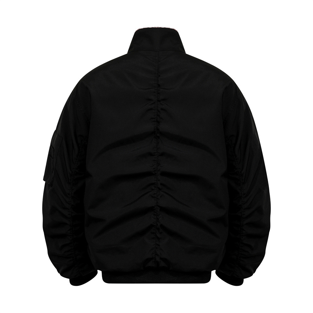 Urban Street Men's Cotton Jacket, Stand Collar, Patchwork Pleated Design, Trendy Brand, Loose Fit, Versatile Outerwear Top - Image 5