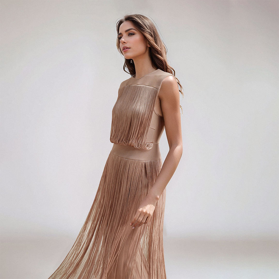 Sleeveless dress, women's tassel mid length skirt - Image 5