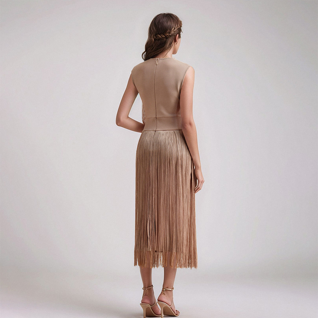 Sleeveless dress, women's tassel mid length skirt - Image 3