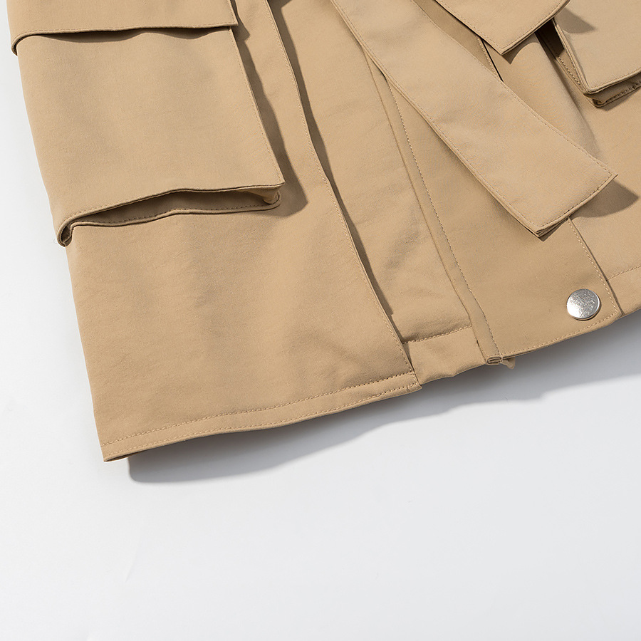 Khaki medium long lapel waist tied windbreaker jacket - Image 4