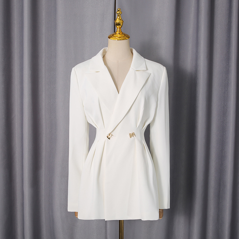 Metal buckle waist cinching suit+solid color straight leg pants - Image 5