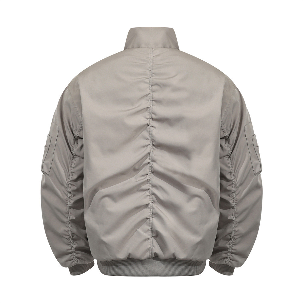 Urban Street Men's Cotton Jacket, Stand Collar, Patchwork Pleated Design, Trendy Brand, Loose Fit, Versatile Outerwear Top - Image 2