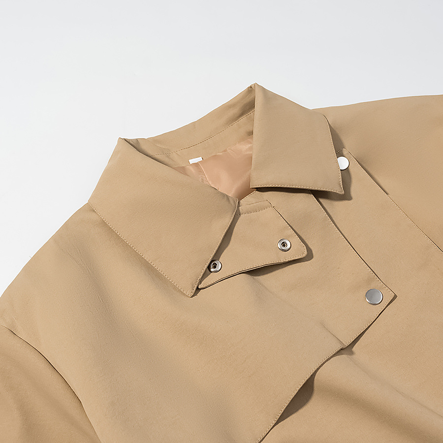 Khaki medium long lapel waist tied windbreaker jacket - Image 3