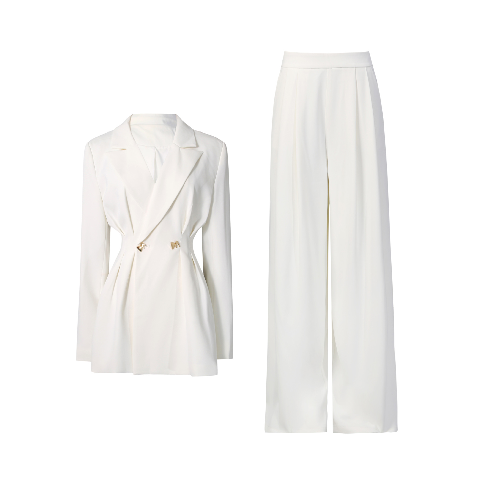 Metal buckle waist cinching suit+solid color straight leg pants - Image 6