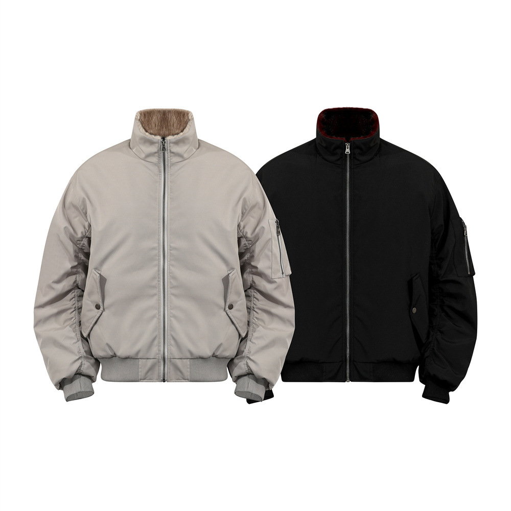 Urban Street Men's Cotton Jacket, Stand Collar, Patchwork Pleated Design, Trendy Brand, Loose Fit, Versatile Outerwear Top - Image 3