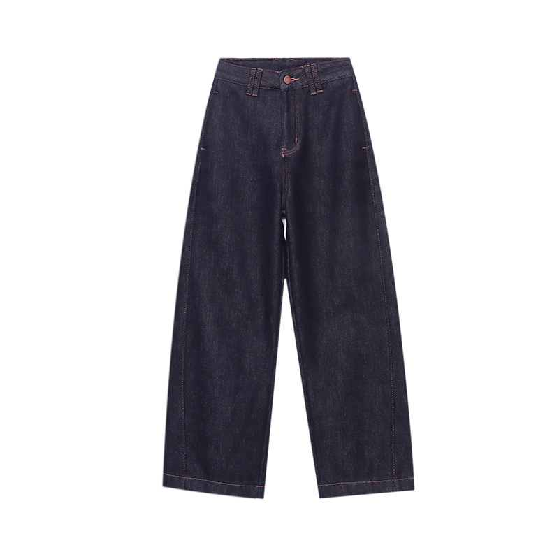 Trendy Panel Design High-Waisted Loose Wide-Leg Plus Velvet Denim Pants - Image 3