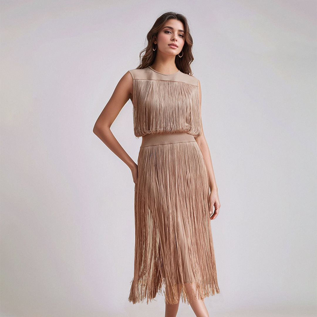 Sleeveless dress, women's tassel mid length skirt - Image 6
