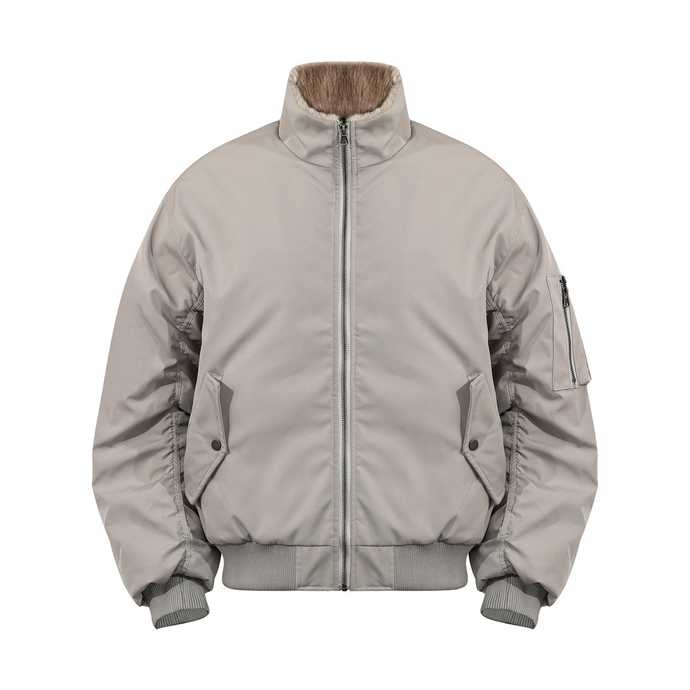 Urban Street Men's Cotton Jacket, Stand Collar, Patchwork Pleated Design, Trendy Brand, Loose Fit, Versatile Outerwear Top