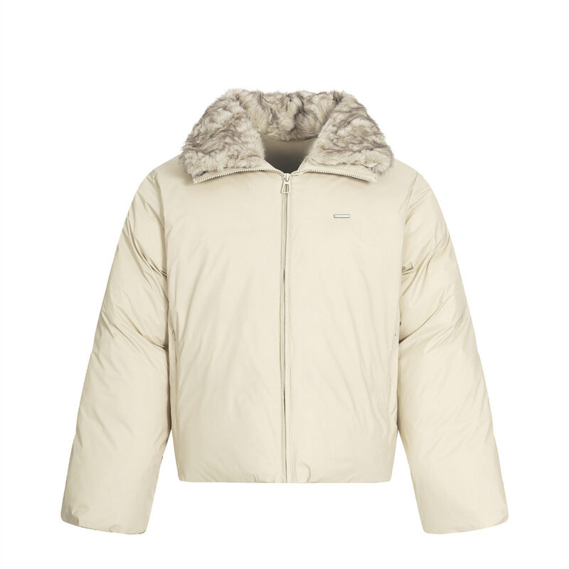 Street Style Men's Cotton Coat, Turn-Down Collar, Minimalist Solid Color, Trendy Brand, Loose Fit, Unisex Outerwear Jacket