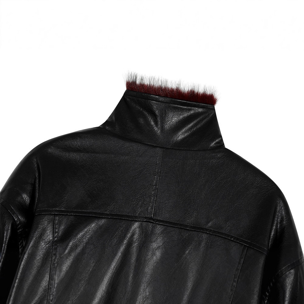 Street Style Men's Cotton Jacket, Stand Collar, Patchwork Pleated Design, Trendy Loose Fit, Versatile Outerwear Top - Image 4